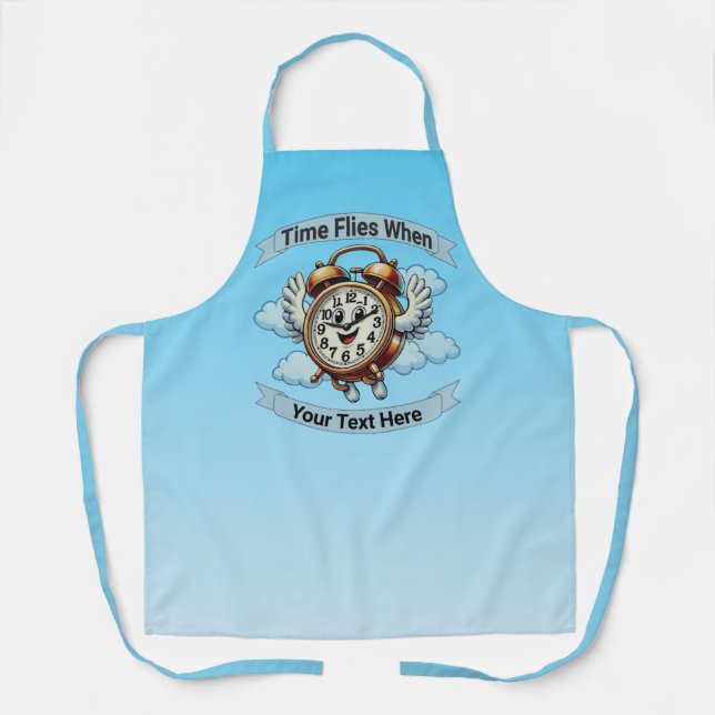 Customisable "Time Flies When" Flying Clock Apron (Front)