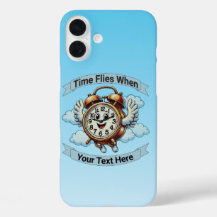 Customisable "Time Flies When" Flying Clock iPhone 16 Plus Case