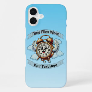 Customisable "Time Flies When" Flying Clock iPhone 16 Plus Case