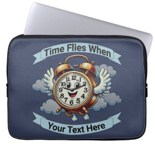 Customisable "Time Flies When" Flying Clock Laptop Sleeve