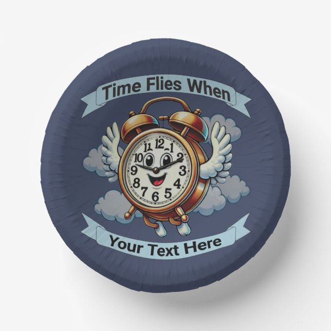 Customisable "Time Flies When" Flying Clock Paper Plate (Front)