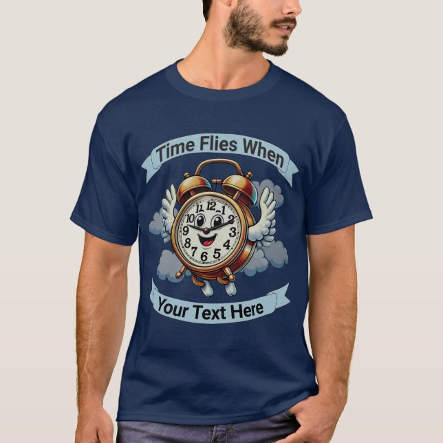 Customisable "Time Flies When" Flying Clock T-Shirt (Front)