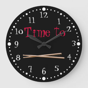 Customisable Time to Drum Drumsticks Black White Large Clock