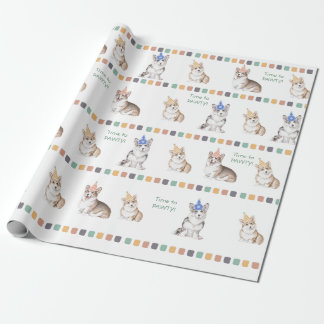 Customisable Time to PAWTY Corgi Wrapping Paper