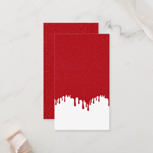 Customisable Tomato Red Drip Flat Place Card (Front/Back In Situ)