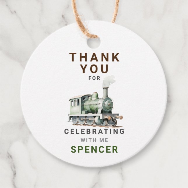 Customisable Train-Themed Round Thank You Tag (Front)