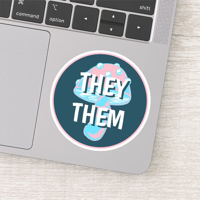 Customisable Transgender Flag Mushroom Pronouns (Detail)