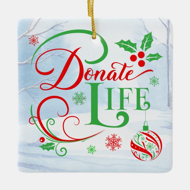 Customisable Transplant Recipient Christmas Ceramic Ornament (Front)