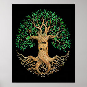 Customisable Tree of Life Carved Heart with Names Poster