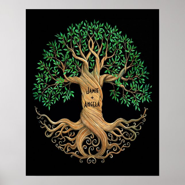 Customisable Tree of Life Carved Heart with Names Poster (Front)