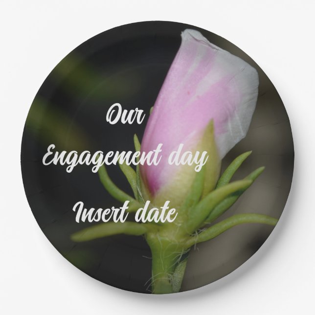 Customisable Trendy Rose Engagement Paper plate (Front)