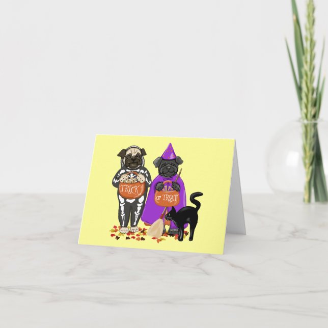 Customisable Trick or Treat Halloween Pugs Cards (Front)
