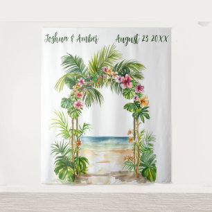Customisable Tropical Beach Arch Wedding Backdrop Tapestry