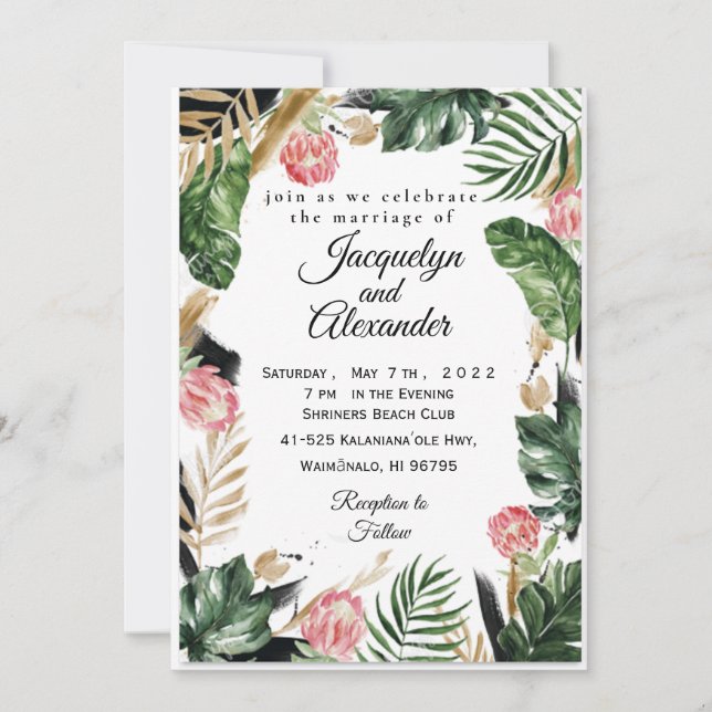 Customisable Tropical Flower Wedding Invitation (Front)