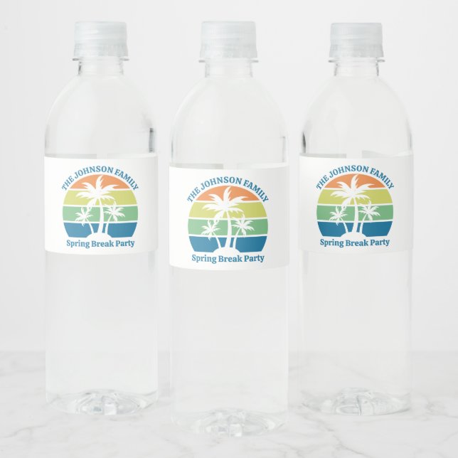 Customisable Tropical Island Palm Trees Party Water Bottle Label (Bottles)
