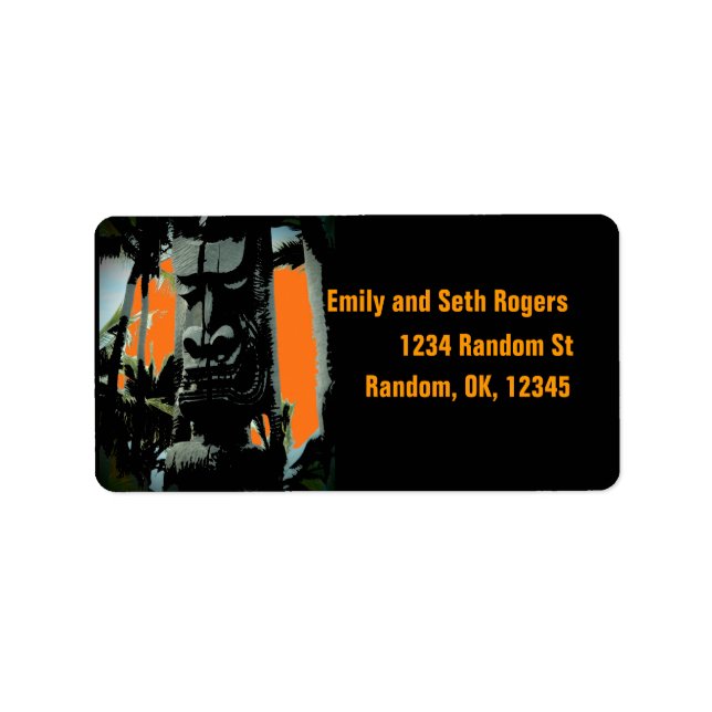 Customisable tropical tiki statue address labels (Front)
