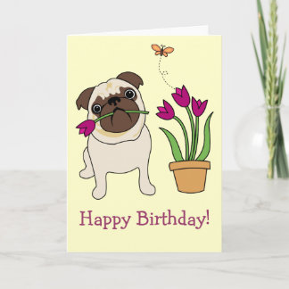 Customisable Tulip Pug and Butterfly Cards