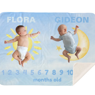 Customisable Twin Milestone Sun Moon Baby Blanket