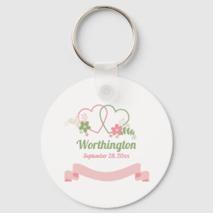 Customisable Two Linked Hearts Wedding Favour Key Ring