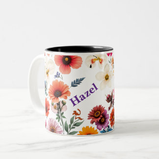 Customisable two tone floral coffee mug