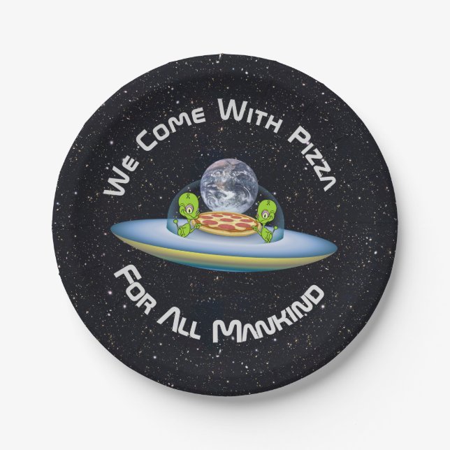 Customisable UFO Pizza Delivery Paper Plate (Front)