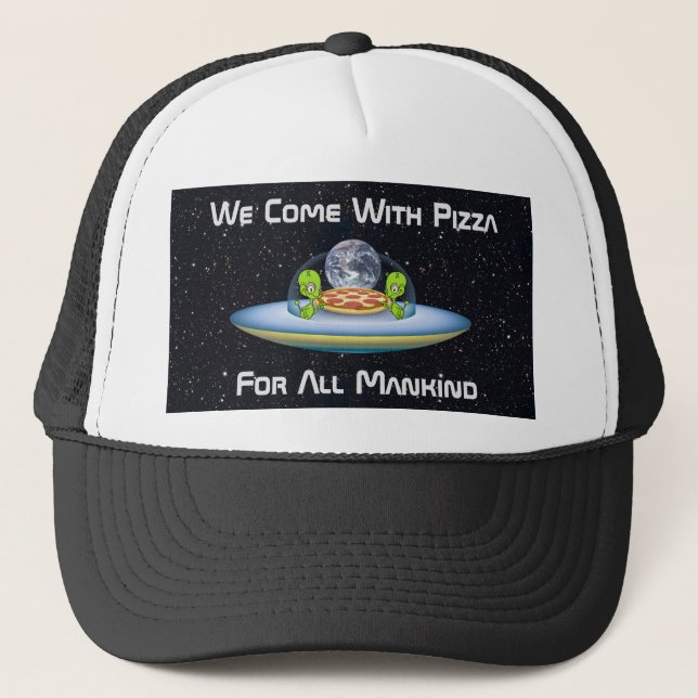 Customisable UFO Pizza Delivery Trucker Hat (Front)