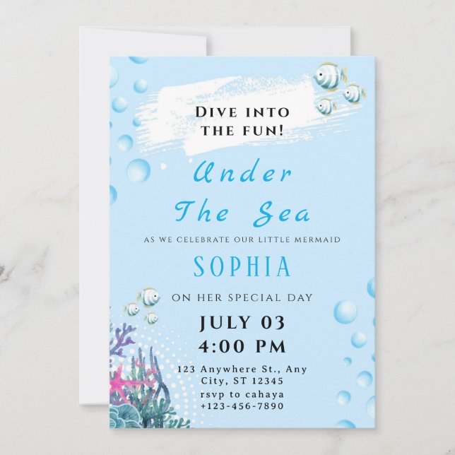 Customisable Under the Sea Birthday Invitation (Front)