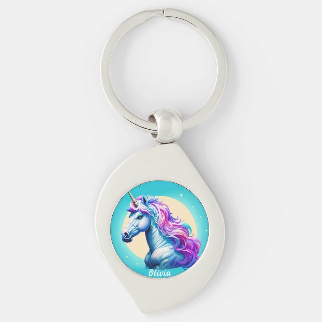 Customisable Unicorn Moonlight: Your Name in Stars Key Ring (Front)