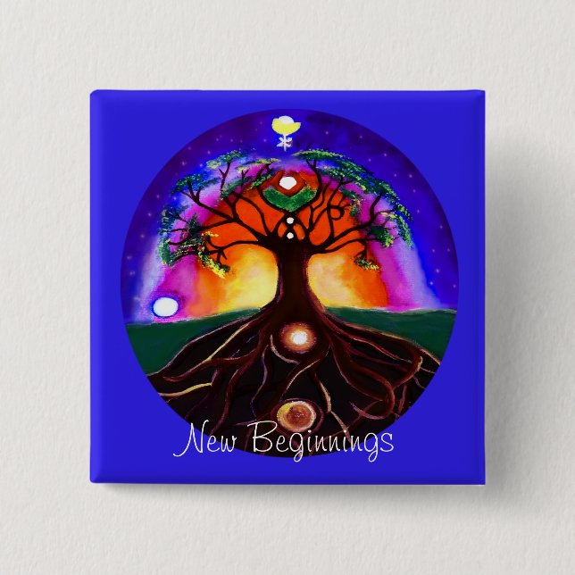 Customisable unique painted tree of life 15 cm square badge (Front)