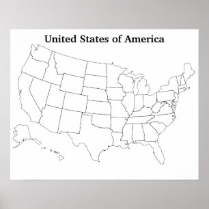 Customisable United States Blank Outline Map Poster