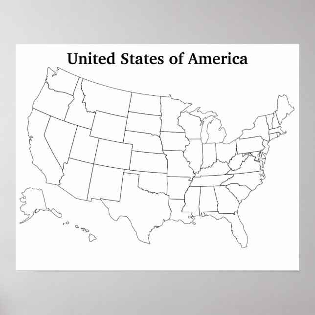 Customisable United States Blank Outline Map Poster (Front)