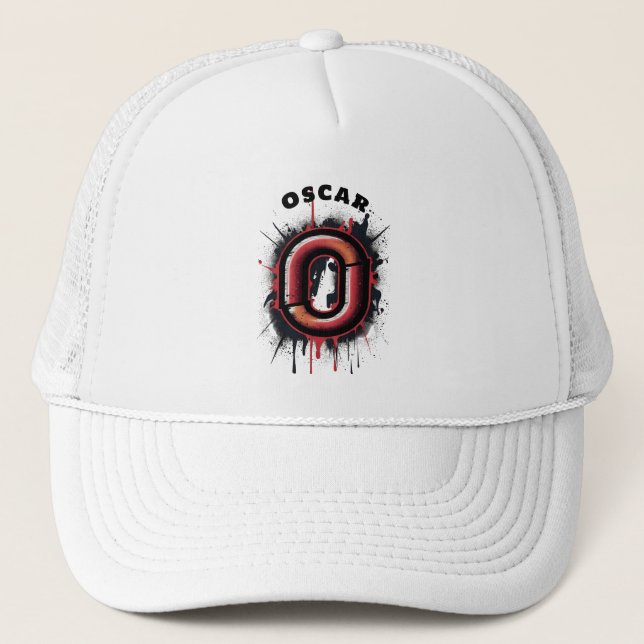 Customisable Urban Spray Paint Monogram "O" Trucker Hat (Front)