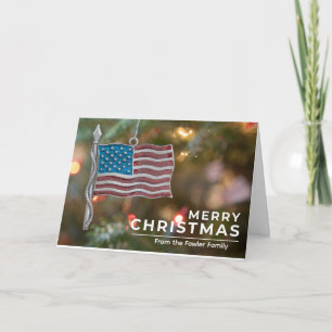 Customisable US Flag Ornament Christmas Card