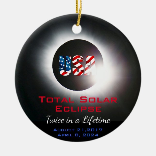 Customisable USA Total solar eclipse 2017 2024 Ceramic Ornament (Front)