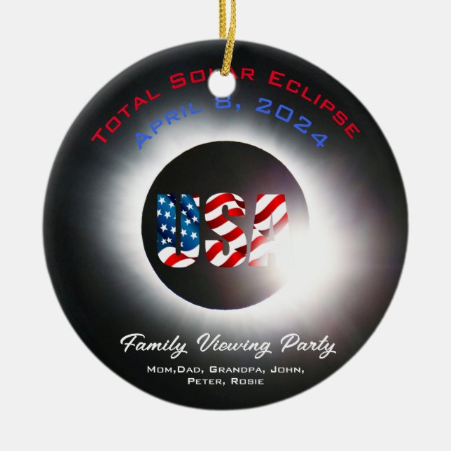 customisable USA Total solar eclipse April 8, 2024 Ceramic Ornament (Front)