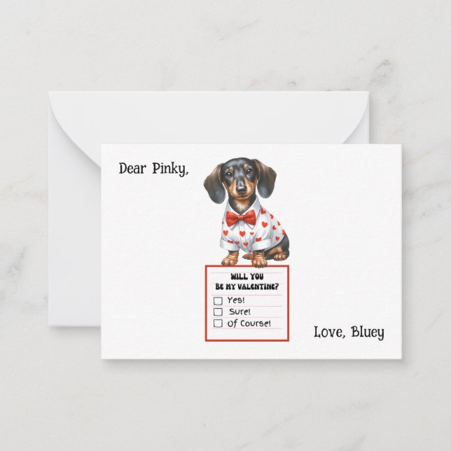 Customisable Valentine Note Card with Dachshund (Front)