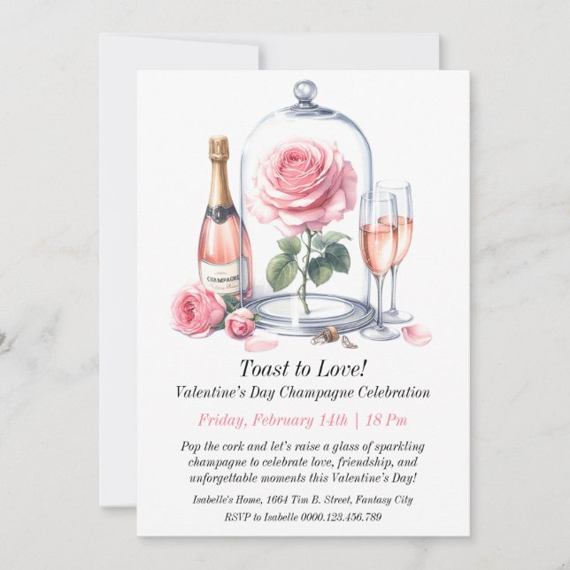 Customisable Valentine’s Day Champagne Celebration Invitation (Front)