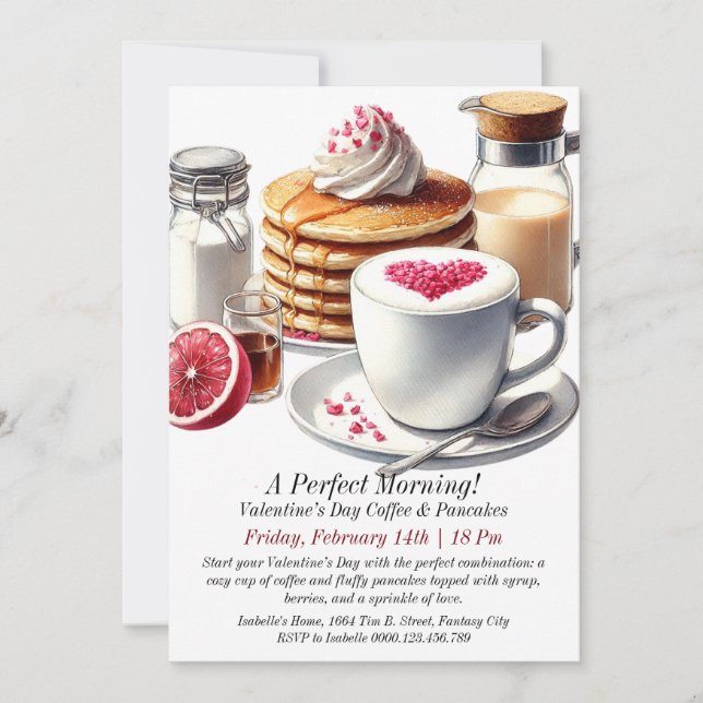 Customisable Valentine’s Day Coffee & Pancakes Invitation (Front)