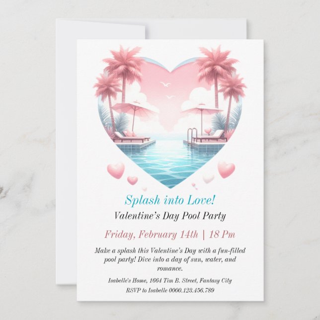 Customisable Valentine’s Day Pool Party Invitation (Front)
