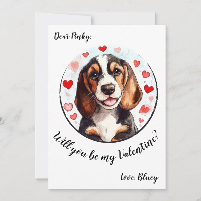 Customisable Valentine's Day card Beagle (Front)