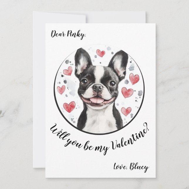 Customisable Valentine's Day card Boston Terrier (Front)