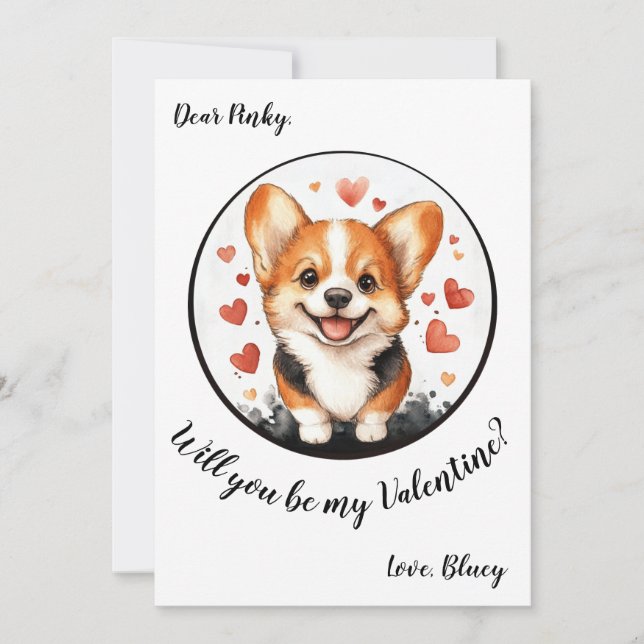 Customisable Valentine's Day card Corgi (Front)