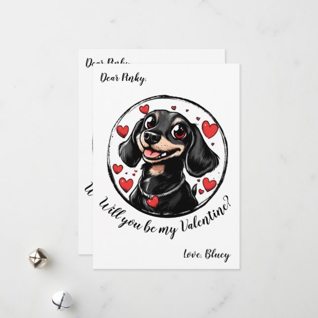 Customisable Valentine's Day card with Dachshund  (Front/Back In Situ)