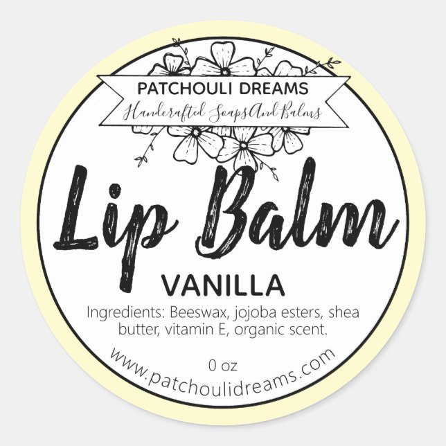 Customisable Vanilla Lip Balm Label Handmade (Front)