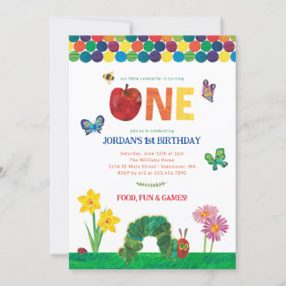 Customisable Very Hungry Caterpillar 1st Birthday Invitation