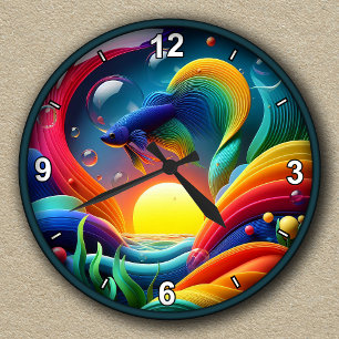 Customisable Vibrant Betta Fish Abstract Round Clock