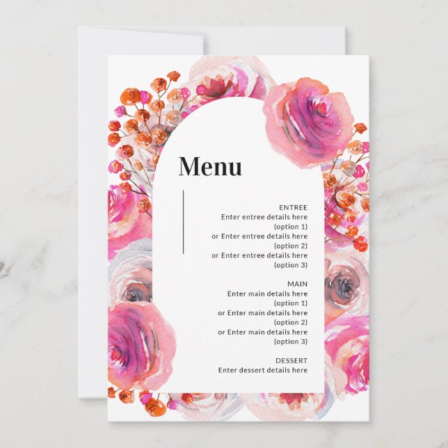 Customisable Vibrant Floral Arch Wedding Menu Card (Front)