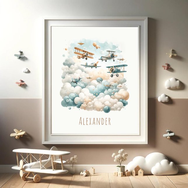 Customisable Vintage Aircrafts and Clouds Poster (Creator Uploaded)