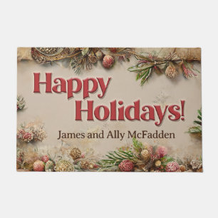 Customisable Vintage Antique Happy Holidays  Doormat