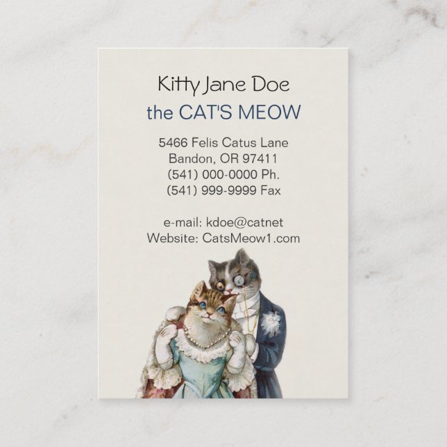 Customisable Vintage Business Card - Cat Couple (Back)